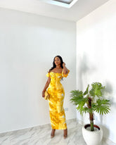 Abbi Cotton Floral Smocked Puff Sleeve Dress - Yellow Multi ENDL-001